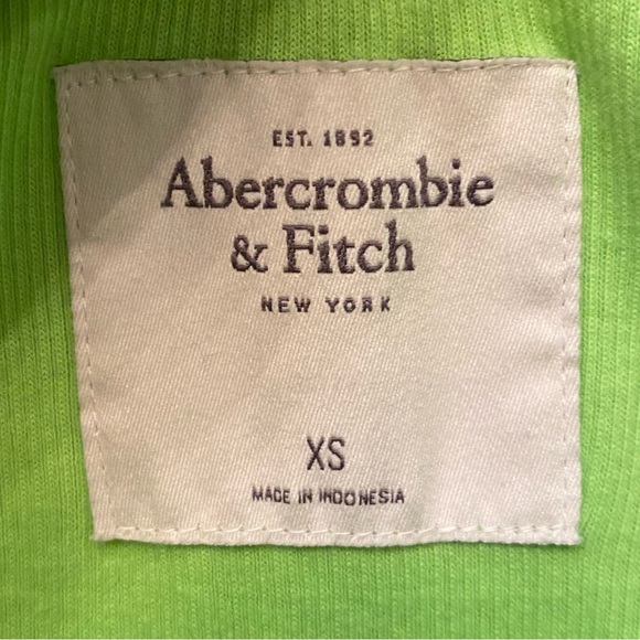 SOLD!! ABERCROMBIE & FITCH Neon Green Ribbed Henley Y2K Long Sleeve Top Size XS - Picture 5 of 6